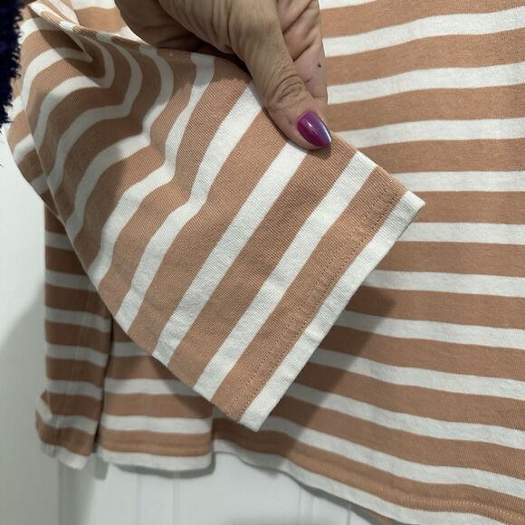 J CREW Cotton Long Sleeve Top Iconic Tan White Stripe XL Classic - Picture 4 of 8